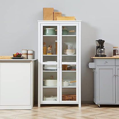 HOMCOM Freestanding Kitchen Pantry, 5-Tier Storage Display Cabinet, Curio Cabinet with Adjustable Shelves and 2 Glass Doors for Living Room, Dining