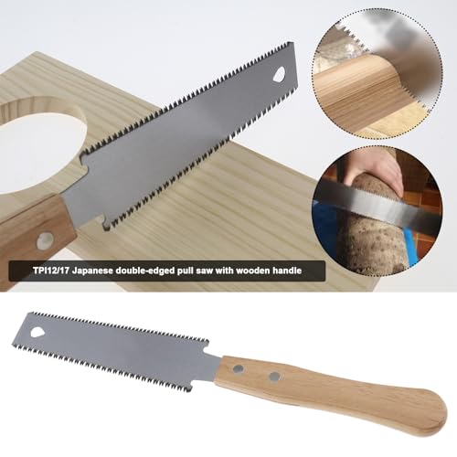 eMagTech Japanese Hand Saw Double Edged 12/17 TPI Flush Cut Saw SK5 High Carbon Steel for Garden Trimming Leveling Table Legs Woodworking Tool