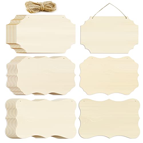 FSWCCK 24 Pieces Unfinished Hanging Wood Sign Blank with Ropes, Rectangle Blank Wood Sign Plain Hanging Craft Door Signs Wall Art Farmhouse Wooden