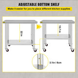 Mophorn Stainless Steel Work Table 36x24 Inch with 4 Wheels, Casters Heavy Duty Food Prep Worktable for Commercial Kitchen Restaurant Vevor