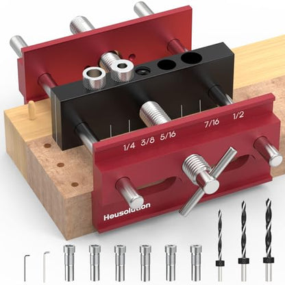 Housolution Dowel Jig, 6" Extra Length Self Centering Dowel Jig Kit With 6 Drill Guide Bushings, Adjustable Width Drill Jig for Straight Holes