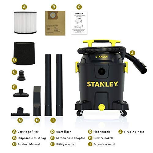 STANLEY SL18701P-10A Wet/Dry Vacuum,10 Gallon 6.0 Peak HP, 10Gallon, Black - WoodArtSupply