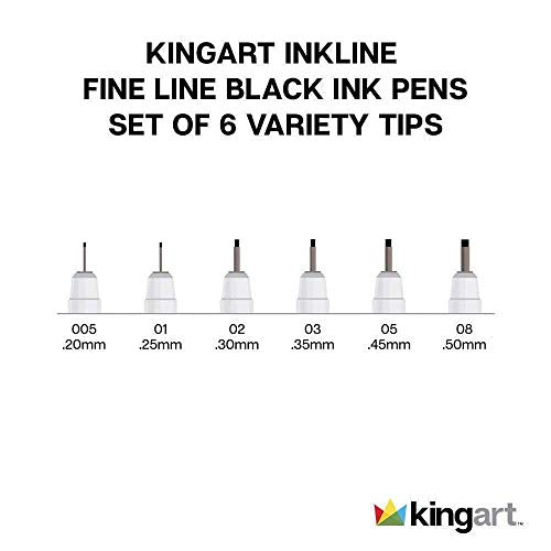 KINGART 430-6 PRO Inkline Micro Line & Precision Graphic Pens, 6 Assorted Nibs, Archival Waterproof Black Japanese Ink for Art, Illustration, KINGART