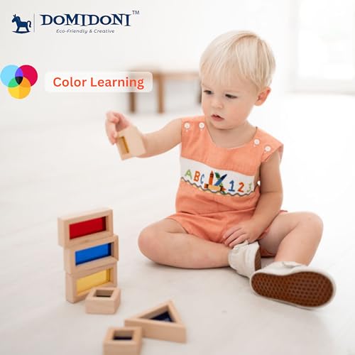 DomiDoni Wood Building Blocks Set - Montessori Toys Wooden Stacking Blocks for Toddlers Baby Boys and Girls - Preschool Shape Sorting and Stacking