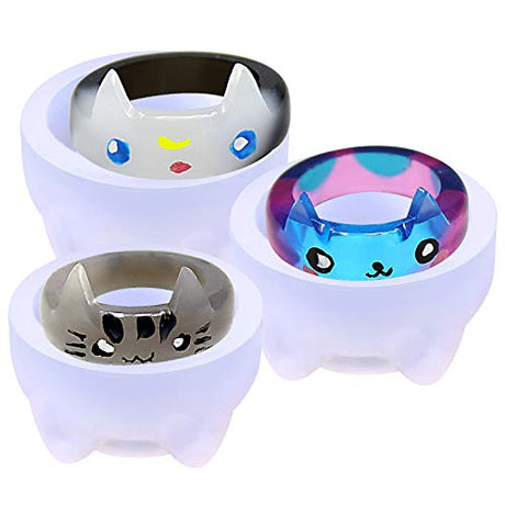 FUNSHOWCASE Cat Resin Ring Silicone Mold for Liquid Clay Crafting, Resin Epoxy, Jewelry Making US Ring Size 5 6 7 FUNSHOWCASE