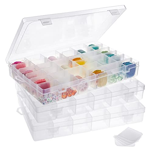 3 Pack Jewelry Organizer Box for Earrings, Clear Plastic Bead Storage Containers for Crafts (36 Compartments) - WoodArtSupply