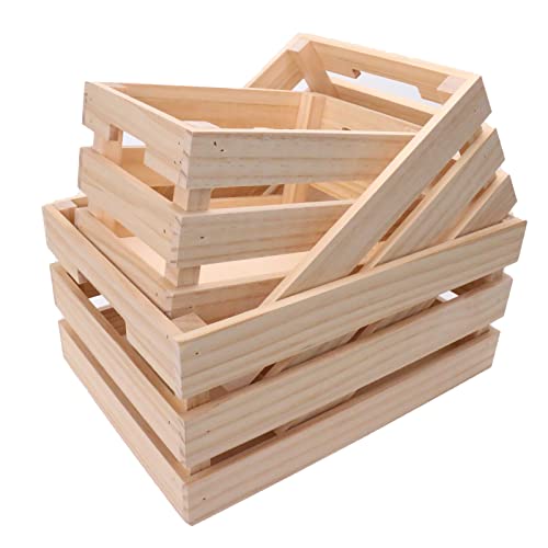 Set of 3 Wood Crates Unfinished Natural Country Style Wood Crate Set for Storage Boxes for Decoration Rustic Themed Wooden Crate Photo Prop Milk