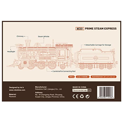 RoWood Model Cars to Build for Adults, 3D Wooden Puzzle for Teens, Scale Mechanical Model Train Building Kits - Prime Steam Express - WoodArtSupply