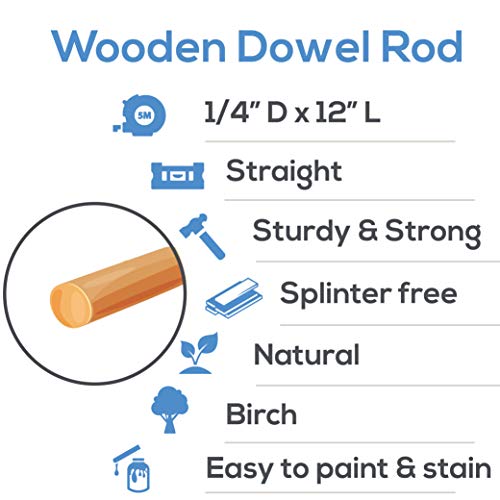 Dowel Rods Wood Sticks Wooden Dowel Rods - 1/4 x 12 Inch Unfinished Hardwood Sticks - for Crafts and DIYers - 25 Pieces by Woodpeckers