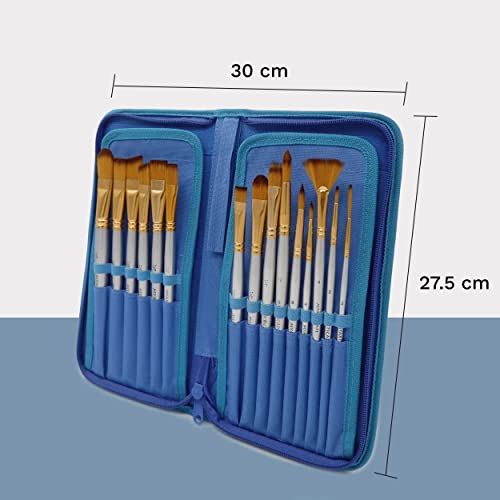 MyArtscape Paint Brushes - 15 Pc Art Brush Set for Watercolor, Acrylic, Oil & Face Painting | Short Handle Artist Paintbrushes with Travel Holder | 1 MyArtscape
