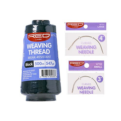 Red by Kiss Hair Weaving Thread Black 547yard and Curved Weaving Needles Set Hair Extension Kit Red by Kiss
