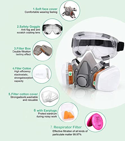 BEAUKAU Epoxy Respirator with 2091 Filter and 6001 Filter Goggle, Paint Respirator for Women and Men Used for Resin, Asbestos, Painting, Particle,