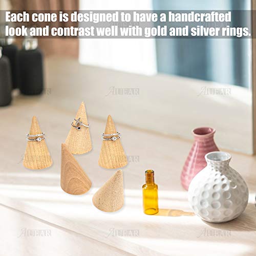 AUEAR, 10 Pack Small Natural Wooden Cone Ring Holder Finger Wood Jewelry Ring Display Stand Organizer DIY Craft (Tilted Shaped)