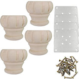 Btibpse Wooden Furniture Legs 3'' Unfinished Bun Feet for Sofa, Chair, Loveseat, Ottoman, Dresser Foot Set of 4 Btibpse