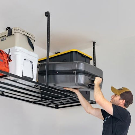 StoreYourBoard 4 x 8 Garage Storage Rack, Ceiling Shelf Overhead Organization, Heavy Duty Steel Platform Holds 700 lbs, 96 in. x 48 in. x 40 in. StoreYourBoard
