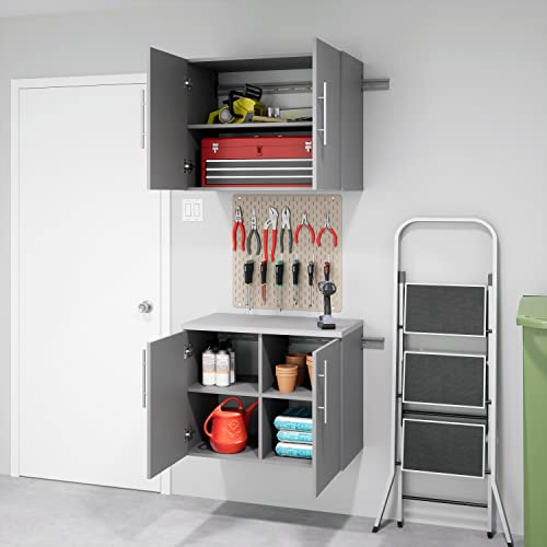 Prepac HangUps 2-Door Base Garage Storage Cabinet, 30" W x 24" H x 16" D, Light Gray