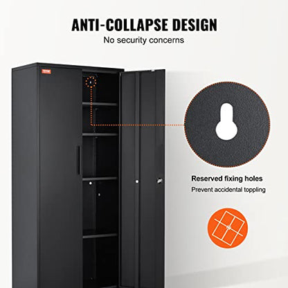 VEVOR Metal Storage Cabinet with 2 Magnetic Doors and 4 Adjustable Shelves, 200 lbs Capacity per Shelf, Locking Steel Storage Cabinet, 71'' Metal