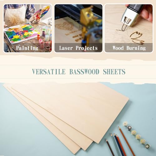 12 Pack 12 x 12 x 1/4 Inch-6mm Thick Basswood Sheets for Crafts Unfinished  Plywood Sheets Boards Square Crafts Wood Sheets for DIY Laser Projects