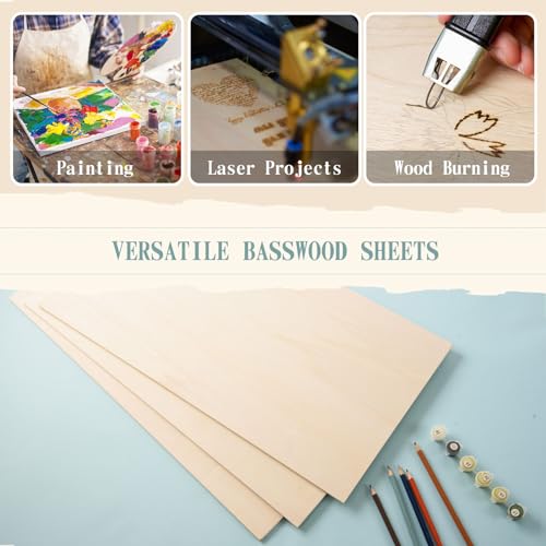 6 Pack 12 x 24 x 1/4 Inch-6mm Thick Basswood Sheets for Crafts Unfinished Plywood Sheets Rectangular Wood Panel Boards for DIY Laser Project, Wood - WoodArtSupply