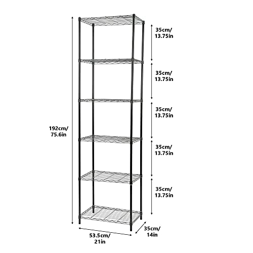 HOMEFORT 6-Tier Wire Shelving, 6 Shelves Unit Metal Storage Rack, Durable Organizer, Perfect for Pantry Closet Kitchen Laundry Organization (Black) HOMEFORT