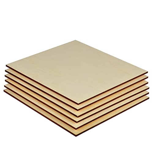 Artificer Baltic Birch Plywood, 12x12 Inch 6 Pack 1/4" Thick Unfinished Wood Squares Boards for Crafts Wooden Canvas Panels for Painting Plywood