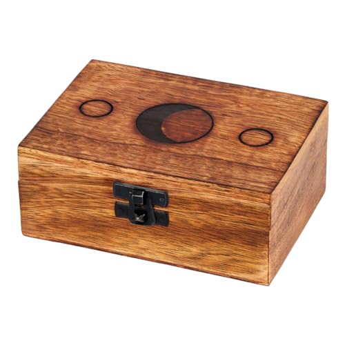 The Moon Box: Handmade Engraved Wooden Tarot Oracle Box Ideal for Altars, Cards, Crystals, Collectibles, and More. Made from Mango Wood with Hints of