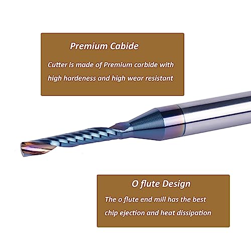 SpeTool Carbide O Flute Spiral Router Bit 1/8 Inch Cutting Diameter 1/4 Inch Shank with Coating Acrylic Non-Ferrous Metal CNC Milling Cutter SpeTool