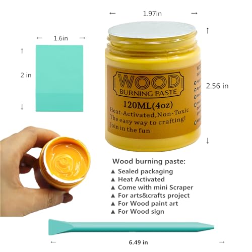 JAJADO 3 Jars Wood Burning Paste with 2 Squeegee, 4 OZ Wood Burning Gel for Craft Wood, Denim, Canvas, Etching Cream Heat Activated Wood Burning JAJADO