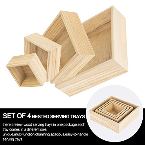 4 Pack Unfinished Wooden Box, 4 Sizes Rustic Small Wood Square Storage Organizer Box for Craft Centerpieces Home Decor Art Collectibles Succulent - WoodArtSupply