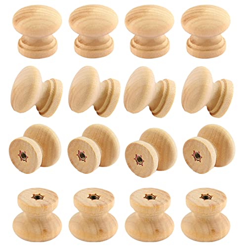 Kemcatui 12Pcs Unfinished Wood Dresser Knobs, Mushroom Shape Wood Drawer Knobs, Wood Cabinet Knobs, Single Handle Pulls with Screws Hardware - WoodArtSupply