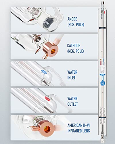 OMTech 80W CO2 Laser Tube for Laser Engraver & Cutter Machine, 1250mm 80mm Dia Laser Cutter Tube with Borosilicate Glass 10000hr MTTF, Laser Cutting - WoodArtSupply