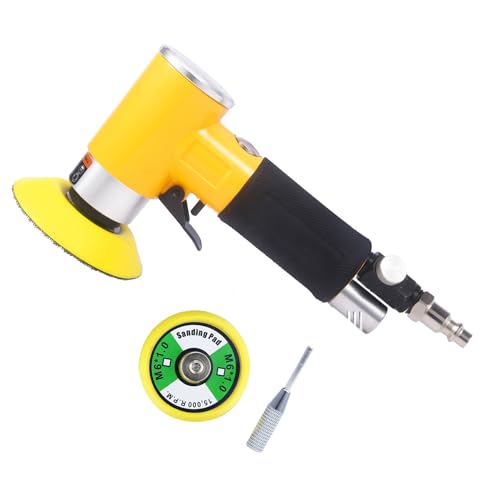 ZHONG AN 2"3" Mini Air Sander Pneumatic Random Orbital Sander, High Speed Pneumatic Palm Sander Air Polisher for Auto Body Work, Woodworking Yellow - WoodArtSupply