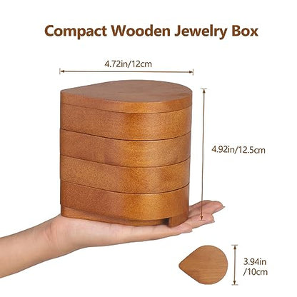 JSVER Wooden Jewelry Holder Organizer Portable Jewelry Organizer, Small Jewelry Box, Jewelry Case 4-Layer Rotatable Jewelry Travel Organizer For - WoodArtSupply