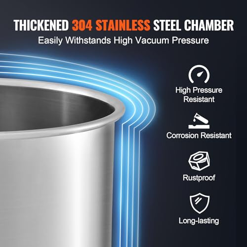 VEVOR 3 Gallon Vacuum Chamber, Upgraded Tempered Glass Lid Vacuum Degassing Chamber, 304 Stainless Steel Chamber, for Stabilizing Wood, Resin