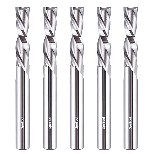 SpeTool 5PCS Spiral Downcut Router Bits 1/4" Shank 1" Cutting Length Solid Carbide CNC Router Bit Set End Mills for Plunge Router Wood Carving SpeTool