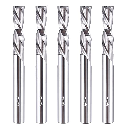 SpeTool 5PCS Spiral Downcut Router Bits 1/4" Shank 1" Cutting Length Solid Carbide CNC Router Bit Set End Mills for Plunge Router Wood Carving - WoodArtSupply