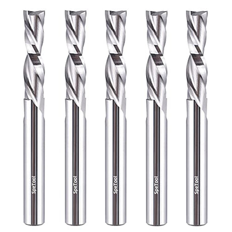 SpeTool 5PCS Spiral Downcut Router Bits 1/4" Shank 1" Cutting Length Solid Carbide CNC Router Bit Set End Mills for Plunge Router Wood Carving SpeTool