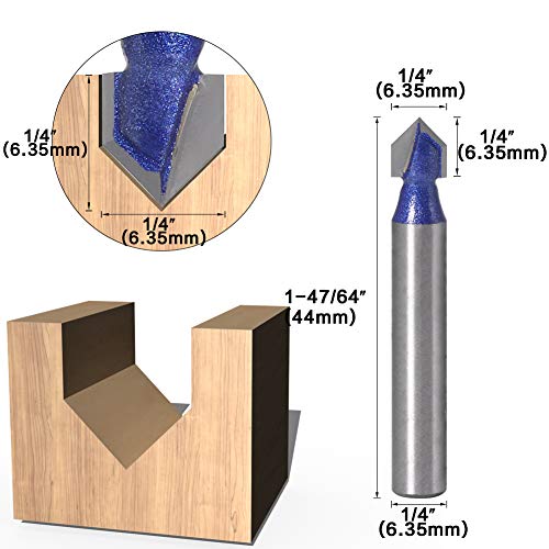 Yakamoz Industrial Grade 1/4-Inch Shank 90 Degree V Groove Router Bit Set CNC Engraving V Grooving Bit Cutter for 3D Signmaking Lettering Carving YAKAMOZ