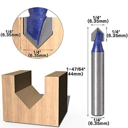 Yakamoz Industrial Grade 1/4-Inch Shank 90 Degree V Groove Router Bit Set CNC Engraving V Grooving Bit Cutter for 3D Signmaking Lettering Carving - WoodArtSupply