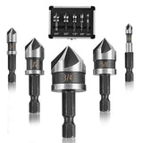 KENDO 5PCS Countersink Drill Bit Set, High Speed Steel Countersink Bits, 82 Degree 5 Flute Pieces, 1/4 Inch Hex Shank, Fit for Sink Holes into Kendo