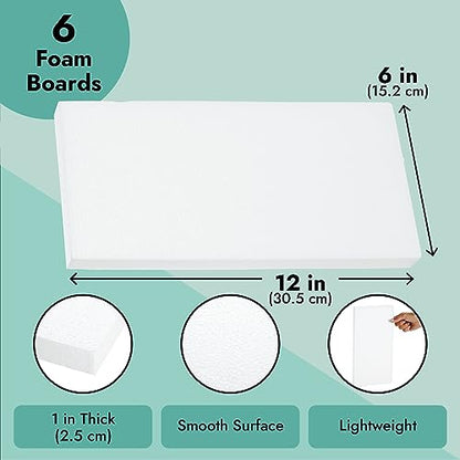 Juvale 6 Pack Craft Foam Sheets, 1 Inch Thick Rectangle Blocks For