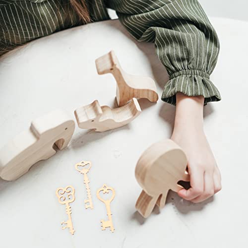 Amosfun 20PCS Wooden Key Shapes Natural Wood Mini DIY Art Craft Embellishment Keys Cards Bookmark Scrapbooks Amosfun