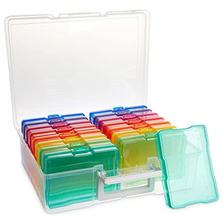 Bright Creations 16 Transparent 4x6 Photo Storage Boxes and Organizer with Handle for Pictures, Art Supplies (Rainbow Colors) Bright Creations