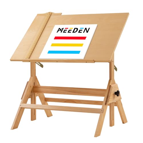 MEEDEN Solid Wood Drafting Table, Artist Drawing Desk, Writing Desk Studio Desk, Art Craft Table with Adjustable Height and Tiltable Tabletop for