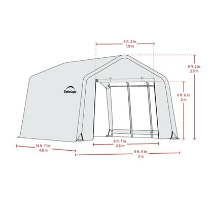 ShelterLogic 10' x 15' x 8' Peak Style Roof Instant Garage Carport Car Canopy with Steel Frame and Waterproof UV-Treated Cover, Sandstone
