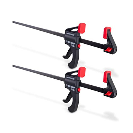 POWERTEC 71596 24 Inch Bar Clamps with Spreader, Trigger Clamps for Woodworking, One-Handed Carpenter Quick Clamp Sets for Gluing, Wood Clamps for POWERTEC