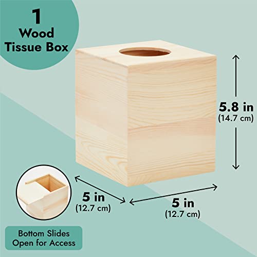 Unfinished Wood Tissue Box Cover for DIY Custom Design, Square Wooden Tissue Cover Holder with Slide Out Bottom for Home Decor, Arts & Crafts, Kid's Juvale