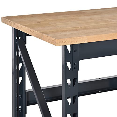 HOMCOM 45" Work Bench with Adjustable Footpads and Large Solid Wood Tabletop Tool Table for Garage, Weight Capacity 1100 lbs - WoodArtSupply