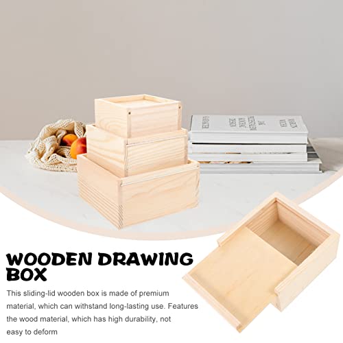 Toddmomy 3pcs Box Wooden Drawer Rustic Case Small Decorative Wooden Unfinished Retro Decor Miniture Decoration Tablescape Decor Wood Trim Desktop