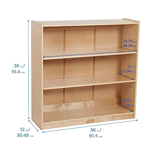 ECR4Kids Classic Bookcase, 36in, Adjustable Bookshelf, Natural ECR4Kids